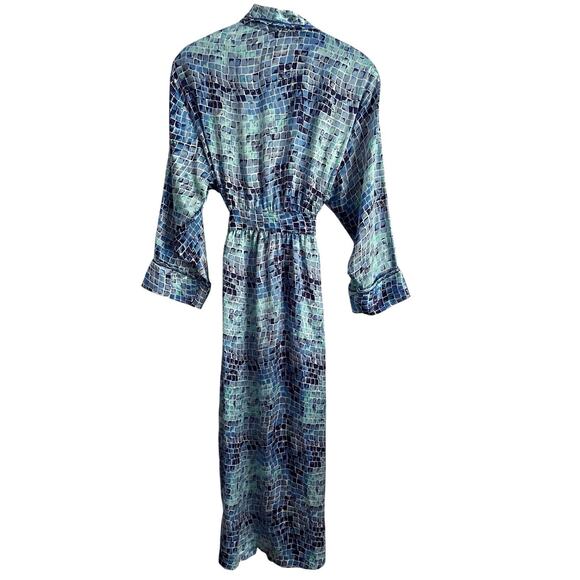 Victoria's Secret Robe Sz M/L Long Belted Mermaid Blue Stain Glass Shoulder Pads - Picture 2 of 9